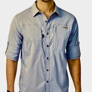 RUGGED ELEMENTS Men's Light Blue Long Sleeve Button Front Utility Shirt